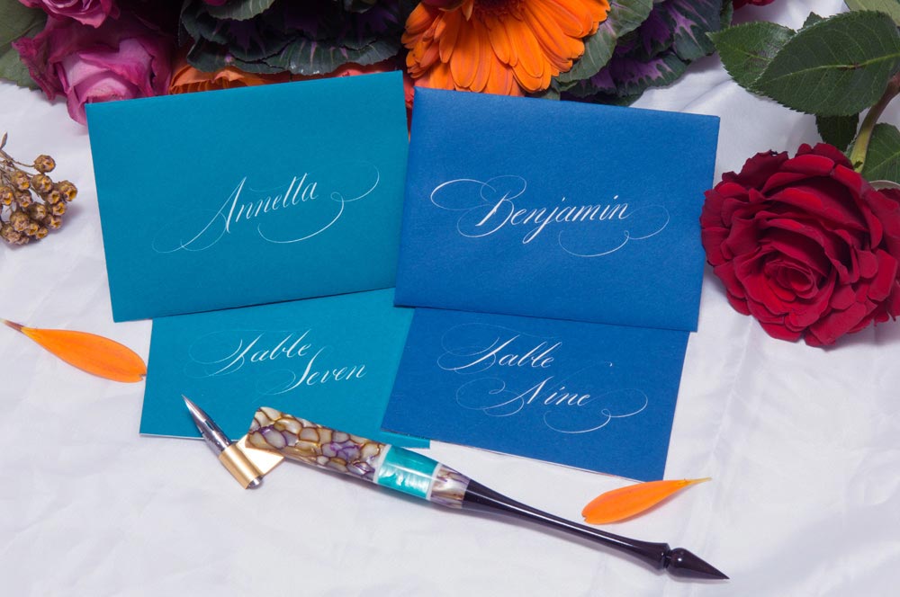 Escort card calligraphy written by Edward Curran